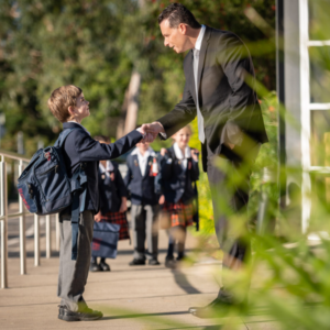 Northholm Principal Chris Bradbury welcoming students