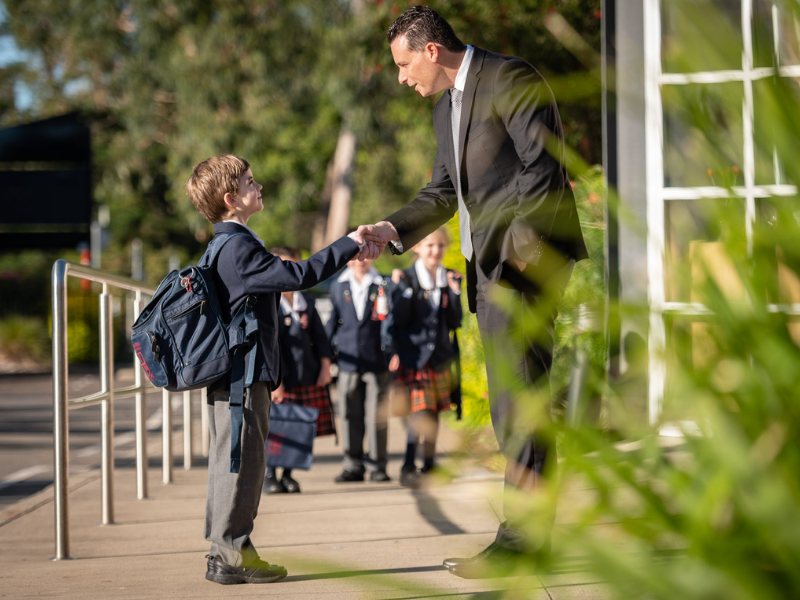 Northholm Principal Chris Bradbury welcoming students