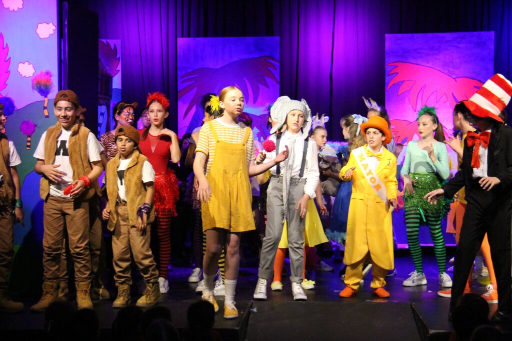 A group of Northholm Grammar students in a scene from the Seussical Jr production