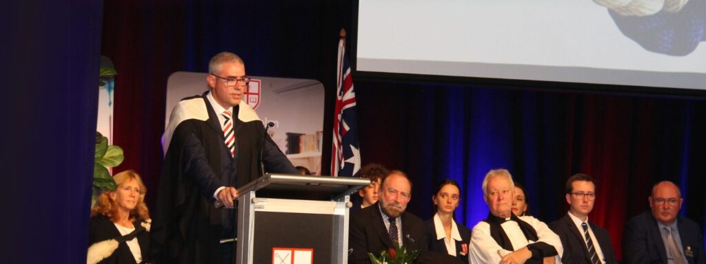 Northholm Grammar Principal, Mr Nate Atkinson speaking to guests at his Commissioning Service