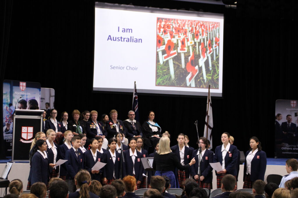 Students at the Anzac Day ceremony at Northholm Grammar